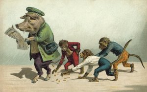 Monkeys Gathering Coins Dropped by a Pig by French Photographer